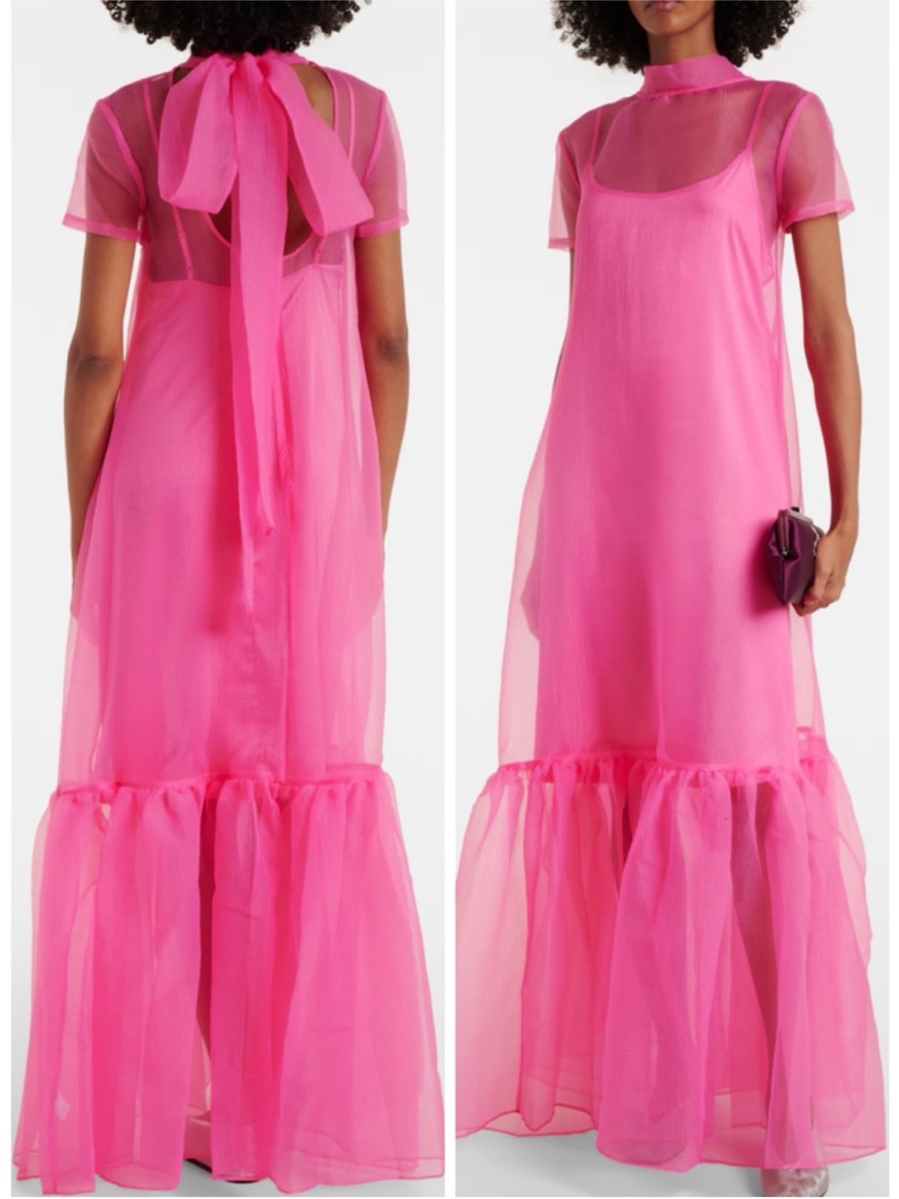 STAUD Calluna ruffled shortsleeved maxi Dress in Pink SZ M